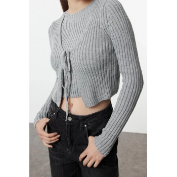 Kadın Modern Tarz Slim V Yaka Crop Triko Hırka