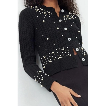 Kadın Modern Tarz Slim Bisiklet Yaka Crop Triko Hırka