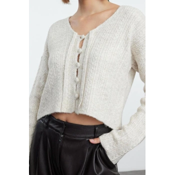 Kadın Modern Tarz Slim V Yaka Crop Triko Hırka