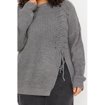 Büyük Beden Kadın Modern Tarz Rahat Uzun Bisiklet Yaka Düz Kol Uzun Triko Kazak