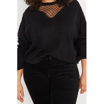 Büyük Beden Kadın Modern Tarz Rahat Uzun Bisiklet Yaka Düz Kol Regular Triko Kazak