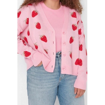 Büyük Beden Kadın Modern Tarz Rahat Uzun V Yaka Geometrik Kol Regular Triko Hırka