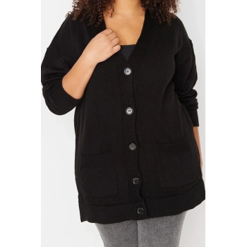 Büyük Beden Kadın Modern Tarz Rahat Uzun V Yaka Düz Kol Uzun Triko Hırka