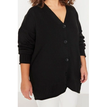 Büyük Beden Kadın Modern Tarz Rahat Uzun V Yaka Düz Kol Uzun Triko Hırka