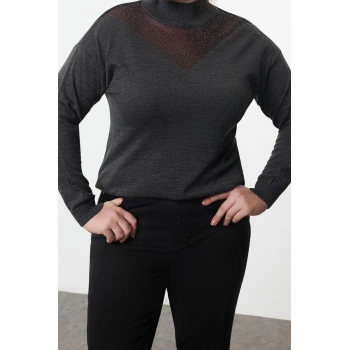 Büyük Beden Kadın Modern Tarz Rahat Uzun V Yaka Düz Kol Regular Triko Kazak