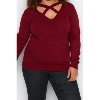 Büyük Beden Kadın Modern Tarz Rahat Uzun V Yaka Düz Kol Regular Triko Kazak