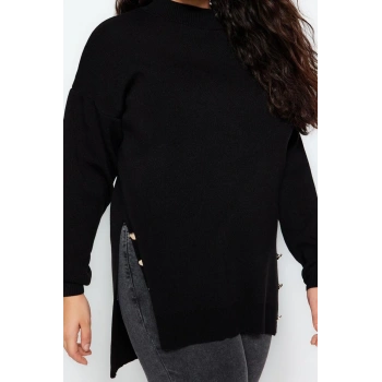 Büyük Beden Kadın Modern Tarz Rahat Uzun Balıkçı Yaka Düz Kol Uzun Triko Kazak