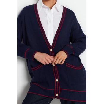 Kadın Modern Tarz Rahat Uzun V Yaka Renk Bloklu Kol Regular Triko Hırka