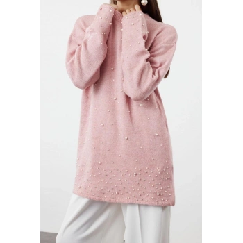 Kadın Modern Tarz Rahat Uzun Bisiklet Yaka Çizgili Kol Regular Triko Kazak