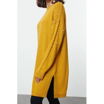 Kadın Modern Tarz Rahat Uzun Bisiklet Yaka Düz Kol Regular Triko Kazak