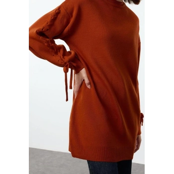 Kadın Modern Tarz Rahat Uzun Bisiklet Yaka Düz Kol Regular Triko Kazak