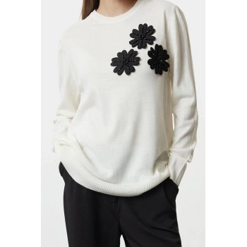 Kadın Modern Tarz Rahat Uzun Bisiklet Yaka Düz Kol Regular Triko Kazak