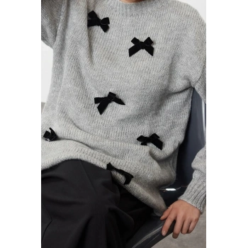 Kadın Modern Tarz Rahat Uzun Bisiklet Yaka Düz Kol Uzun Triko Kazak