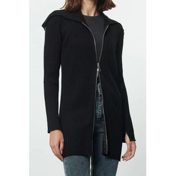 Kadın Modern Tarz Rahat Uzun Kare Yaka Düz Kol Regular Triko Hırka