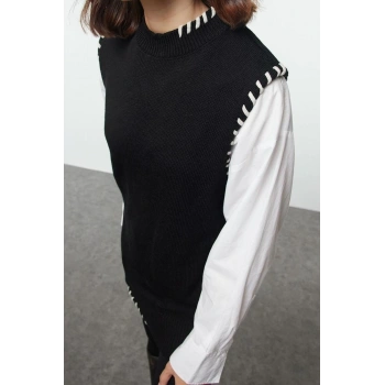 Kadın Modern Tarz Rahat Uzun Bisiklet Yaka Renkli Kol Uzun Triko Süveter