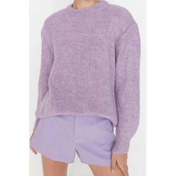 Kadın Modern Tarz Rahat Uzun Bisiklet Yaka Dokulu Kol Regular Triko Kazak