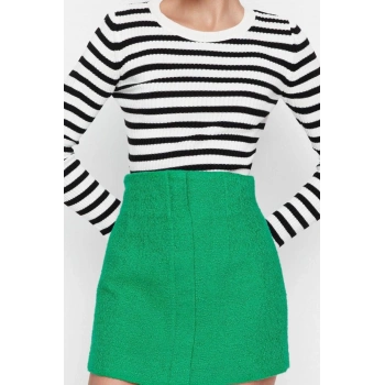 Kadın Modern Tarz Rahat Uzun Bisiklet Yaka Çizgili Kol Regular Triko Kazak