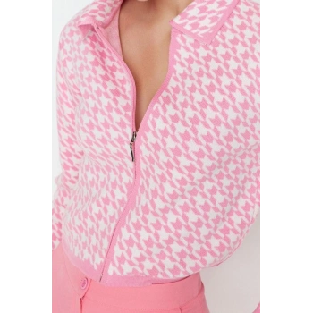 Kadın Modern Tarz Rahat Uzun Polo Yaka Kazayağı Kol Crop Triko Hırka