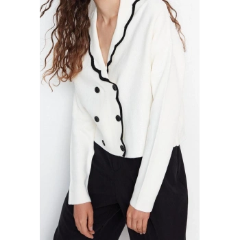 Kadın Modern Tarz Rahat Uzun Kruvaze Renk Bloklu Kol Regular Triko Hırka