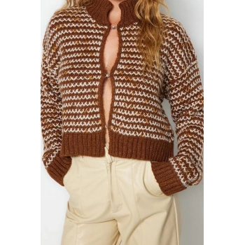 Kadın Modern Tarz Rahat Uzun Bisiklet Yaka Degrade Kol Regular Triko Hırka