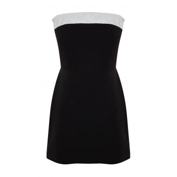 Kadın Moda Standart Kol Geniş Paça Straplez Kısa Straplez Renk Bloklu Mini Dokuma Şort Tulum