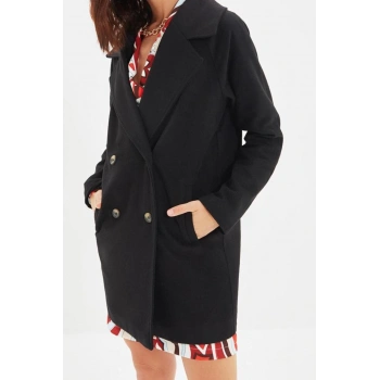 Tasarım Düz Astarlı Yaka Midi Regular Ceket Kadın Yünlü Kaşe Kaban