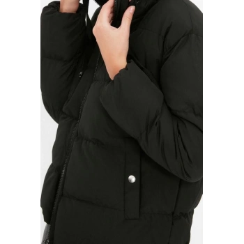 Tasarım Düz Astarlı Yaka Standart Regular Kapüşonlu Kadın Kapüşonlu Su İtici Şişme Anorak Mont