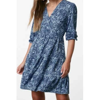 Moda Stil Regular Kruvaze Mini Boy Baskılı Skater Yaka Esnek Örme Elbise