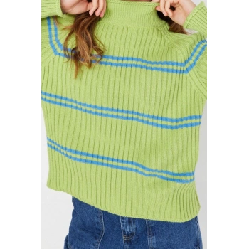 Stil Modern Kadın Regular Reglan Kol Dik Yaka Çizgili Triko Kazak