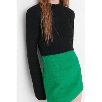 Stil Modern Kadın Crop Standart Kol Bisiklet Yaka Yumuşak Dokulu Triko Kazak