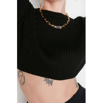 Stil Modern Kadın Crop Standart Kol Bisiklet Yaka Süper Basic Triko Kazak