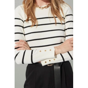 Stil Modern Kadın Regular Standart Kol Bisiklet Yaka Özel İplik Çizgili Triko Kazak