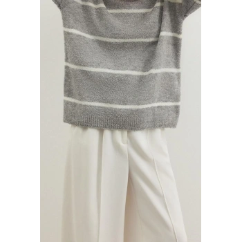 Stil Modern Kadın Regular Standart Kol Bisiklet Yaka Geniş Kalıp Buklet Çizgili Triko Kazak