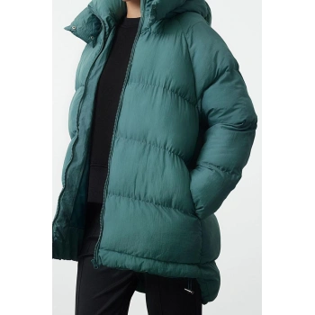 Tasarım Düz Astarlı Yaka Midi Bol Kapüşonlu Kadın Kapüşonlu Su İtici Kışlık Şişme Mont