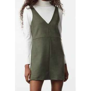 Moda Stil Slim V Yaka Mini Boy Jile Süet Örme Elbise