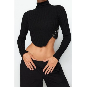 Stil Modern Kadın Crop Standart Kol Dik Yaka Süper Triko Kazak