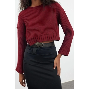 Stil Modern Kadın Crop Standart Kol Bisiklet Yaka Süper Triko Kazak