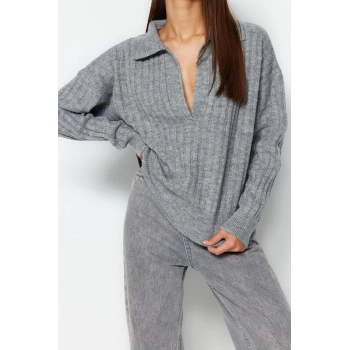 Stil Modern Kadın Regular Standart Kol Polo Yaka Yumuşak Dokulu Triko Kazak