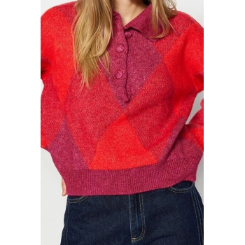 Stil Modern Kadın Regular Düşük Kol Polo Yaka Geniş Kalıp Yumuşak Dokulu Triko Kazak