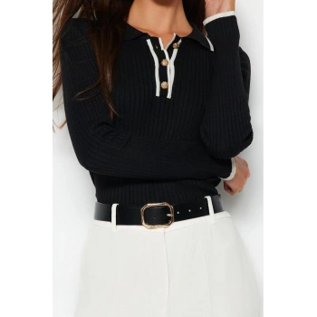 Stil Modern Kadın Regular Standart Kol Polo Yaka Premium Özel İplik Triko Kazak