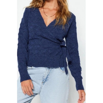 Stil Modern Kadın Regular Standart Kol Kruvaze Yumuşak Dokulu Yaka Triko Kazak