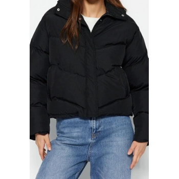 Tasarım Düz Astarlı Yaka Standart Regular Dik Kadın Regular Su İtici Şişme Mont