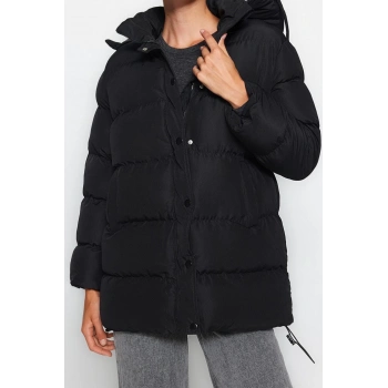 Tasarım Düz Astarlı Yaka Midi Regular Kapüşonlu Kadın Regular Kapüşonlu Su İtici Şişme Mont