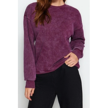 Tarz Bol Bisiklet Yaka Düşük Kol Uzun Eskitme Kalın İçi Polarlı Geniş Kalıp Örme Sweatshirt