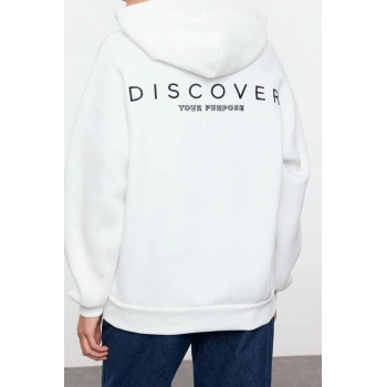 Tarz Bol Kapüşonlu Düşük Kol Uzun Sırt Baskılı Geniş Kalıp Kalın İçi Polarlı Örme Sweatshirt