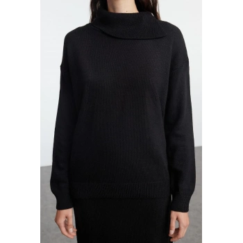 Tarz Kadın Modern Moda Normal Bel Boru Paça Devrik Yaka Geniş Kalıp Balıkçı Yaka Triko Alt-Üst Takım