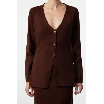 Tarz Kadın Modern Moda Normal Bel Boru Paça V Yaka Triko Alt-Üst Takım