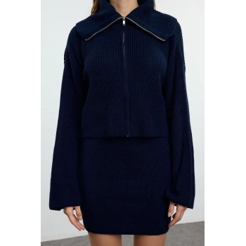 Tarz Kadın Modern Moda Normal Bel Boru Paça Devrik Yaka Devrik Yaka Triko Alt-Üst Takım