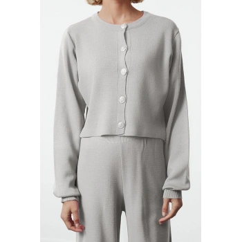 Tarz Kadın Modern Moda Normal Bel Boru Paça Bisiklet Yaka Crop Hırka-Pantalon Triko Alt-Üst Takım