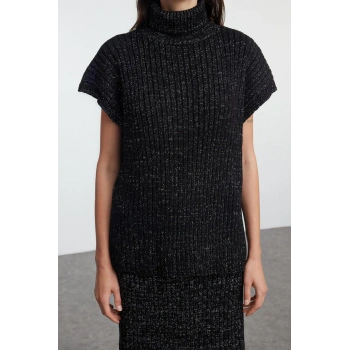 Tarz Kadın Modern Moda Normal Bel Boru Paça Dik Yaka Geniş Kalıp Simli Triko Alt-Üst Takım